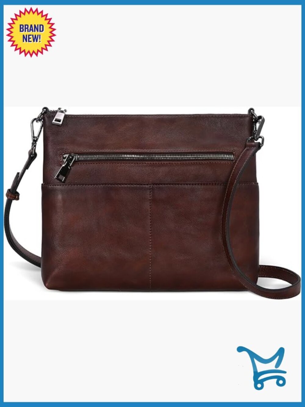 Leather Crossbody Bag with Adjustable Strap, 7 Pockets, Medium Size